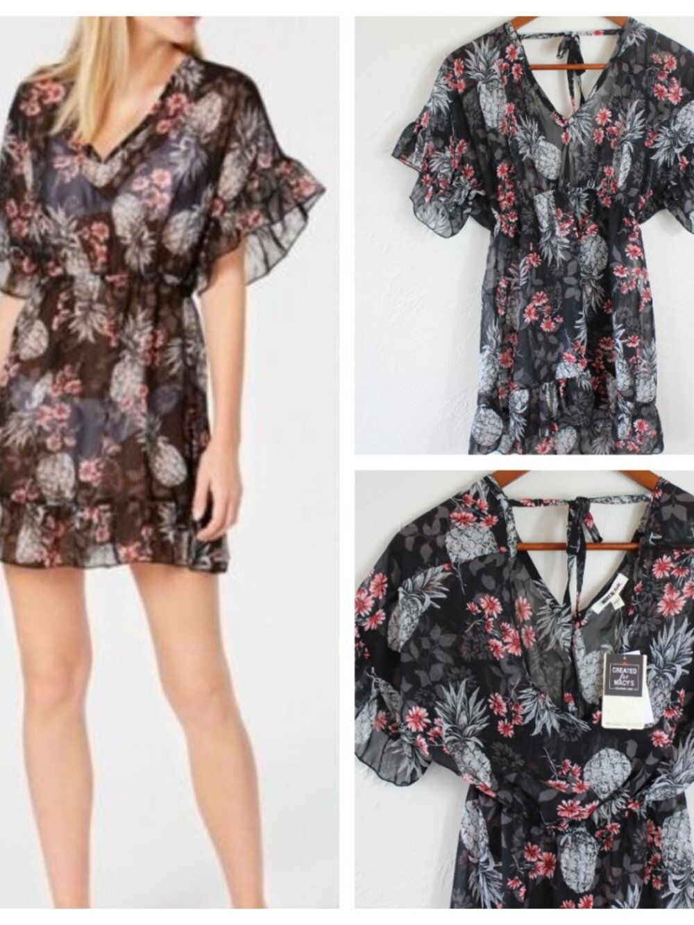 Miken Swimsuit Cover Up Dress Black Floral Small Medium NWT